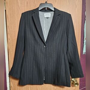 Kasper Blazer Womens Size 4 Petite Black Striped Coat 1 Button Shoulder Pads!